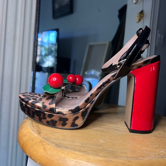 Betsey Johnson Leopard Heels with Red Cherry Accents New! - Picture 4 of 11